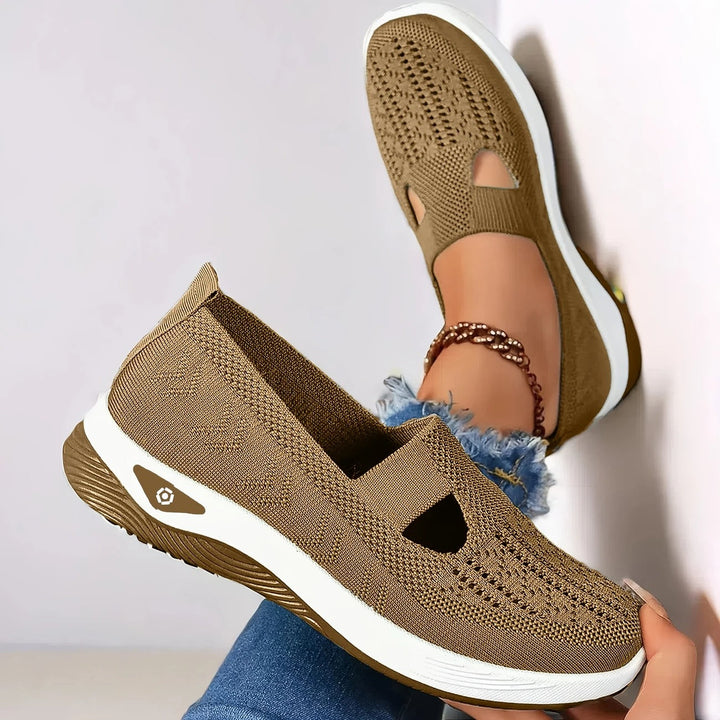 Women's Knitted Slip On Trainers, Cut Out Platform Sole
