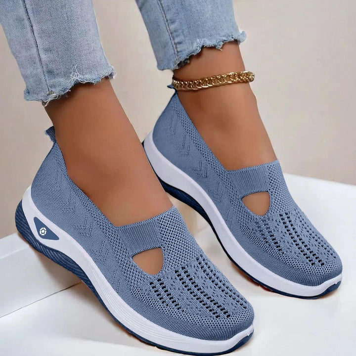 Women's Knitted Slip On Trainers, Cut Out Platform Sole