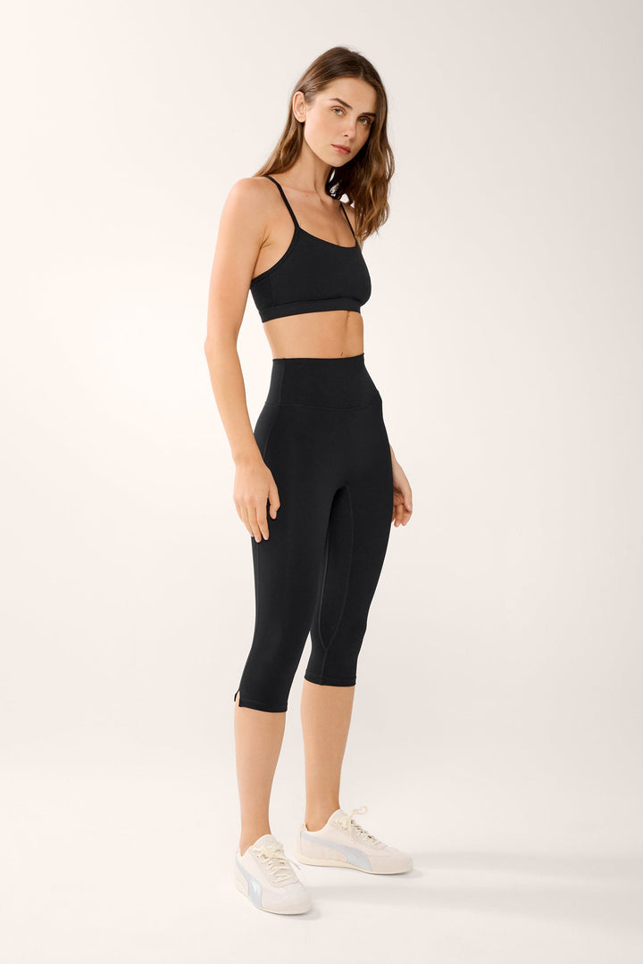 Women's High Waisted Cropped Leggings with Side Splits