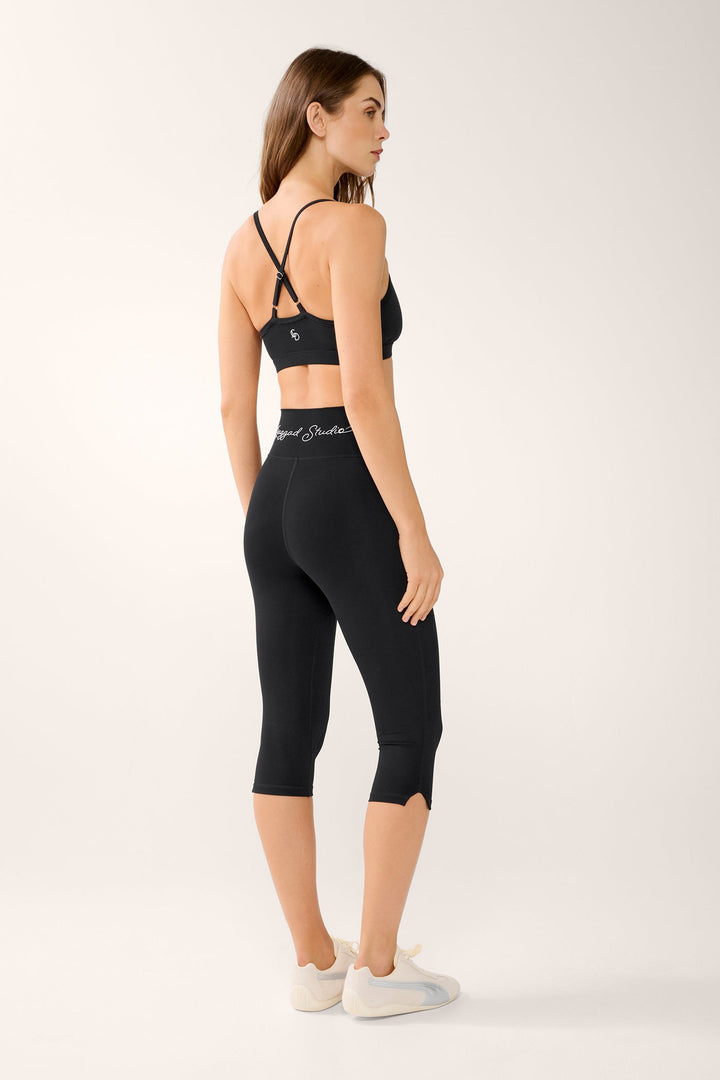 Women's High Waisted Cropped Leggings with Side Splits