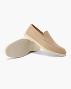 Men's slip-on loafers with stitched apron toe and low sole