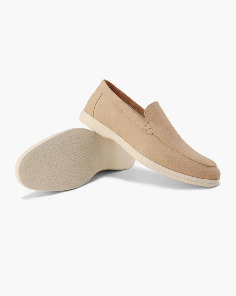 Men's slip-on loafers with stitched apron toe and low sole