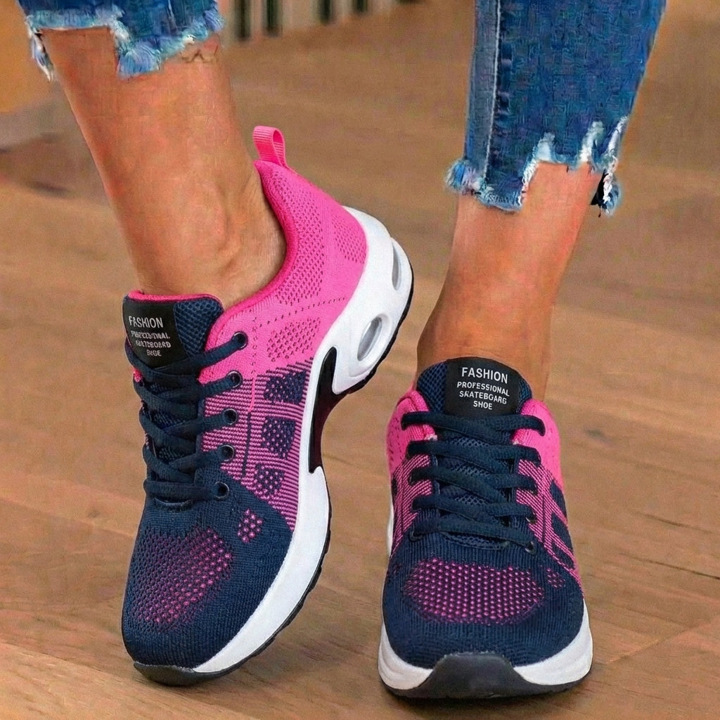 Mesh athletic sneakers with lace-up fronts and thick soles