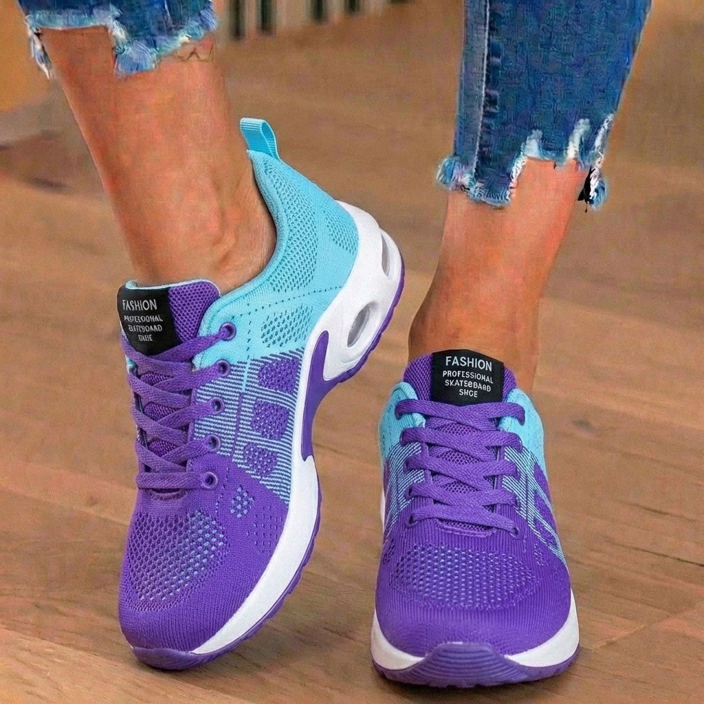 Mesh athletic sneakers with lace-up fronts and thick soles