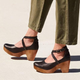 Leather Wedge Clogs for Women, Crossover Ankle Straps