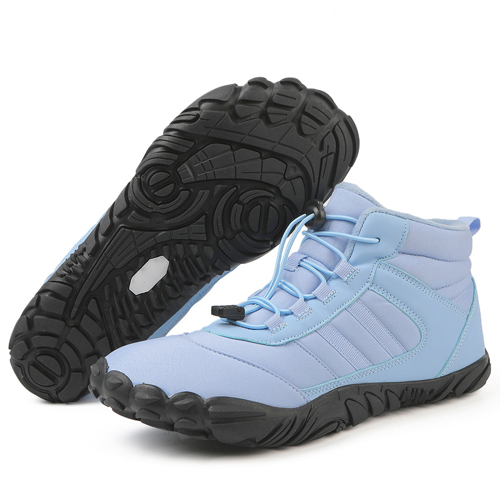 Barefoot winter ankle shoes with laces and rugged tread sole