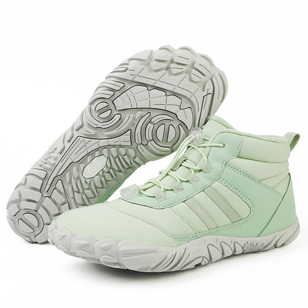 Barefoot winter ankle shoes with laces and rugged tread sole