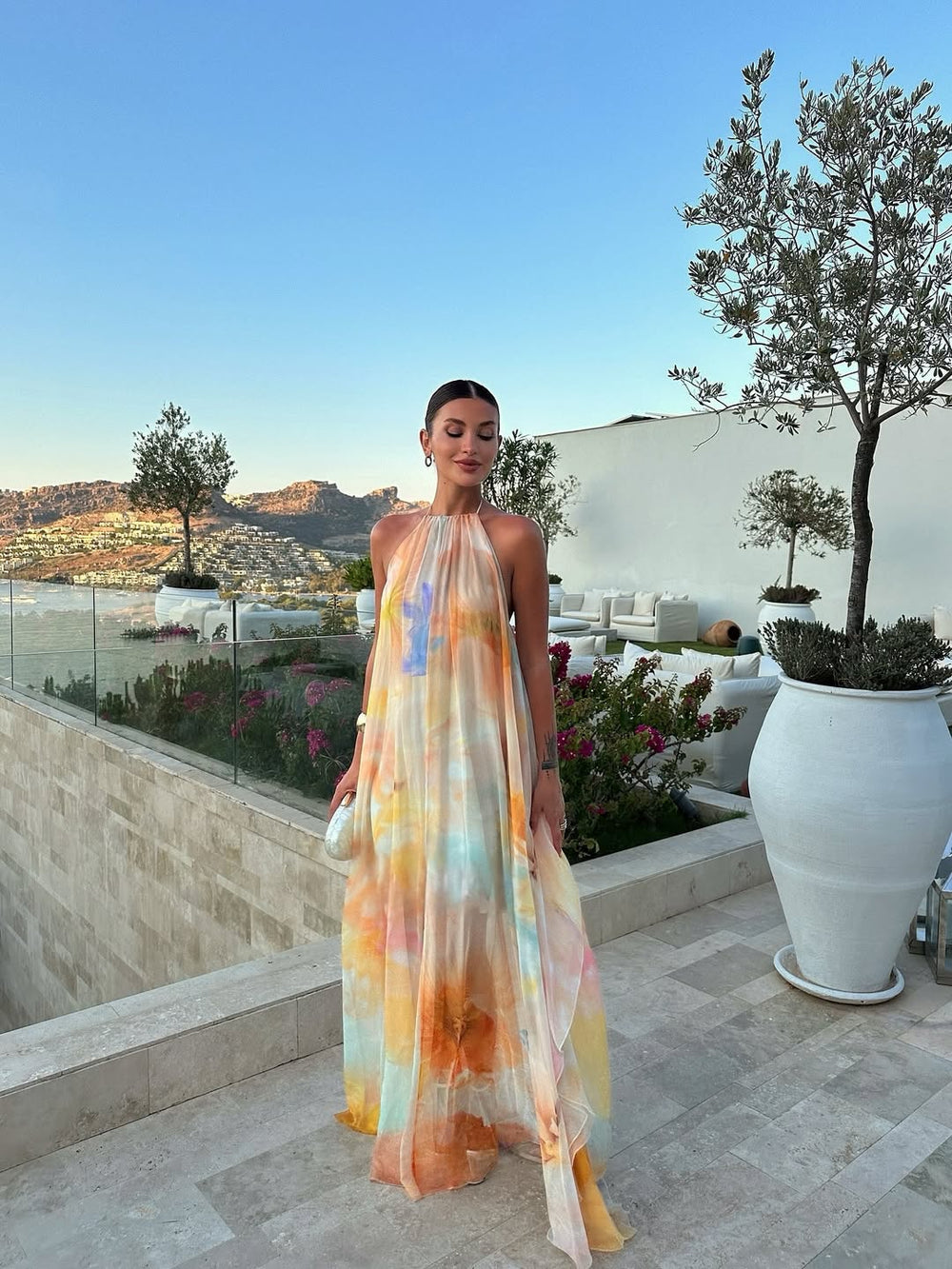 Halter Neck Maxi Dress for Women, Open Tie Back