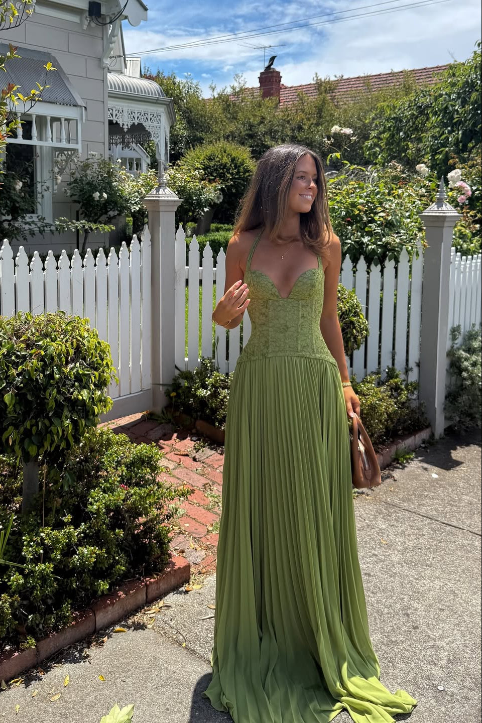 Women's Lace Corset Pleated Maxi Dress, Sweetheart Neckline