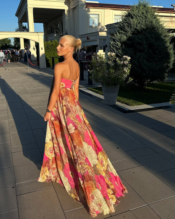 Women's Strapless Floral Maxi Dress With Empire Waist