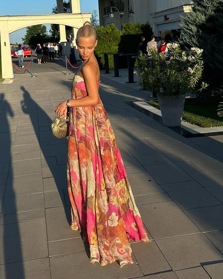 Women's Strapless Floral Maxi Dress With Empire Waist