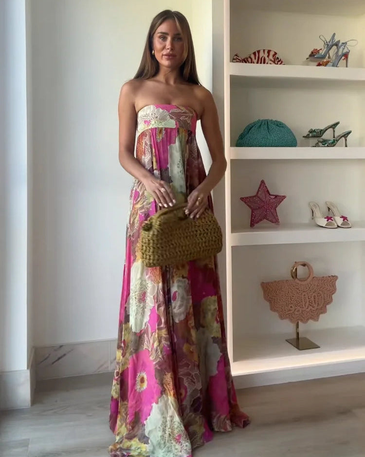 Women's Strapless Floral Maxi Dress With Empire Waist