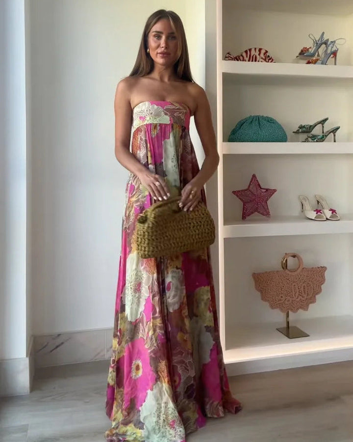 Women's Strapless Floral Maxi Dress With Empire Waist