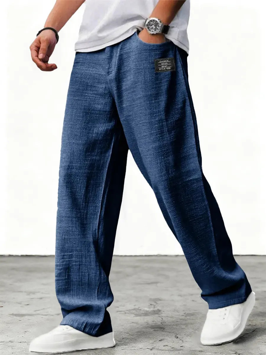 Men's wide-leg lightweight trousers in blue, relaxed fit with low-rise waistband