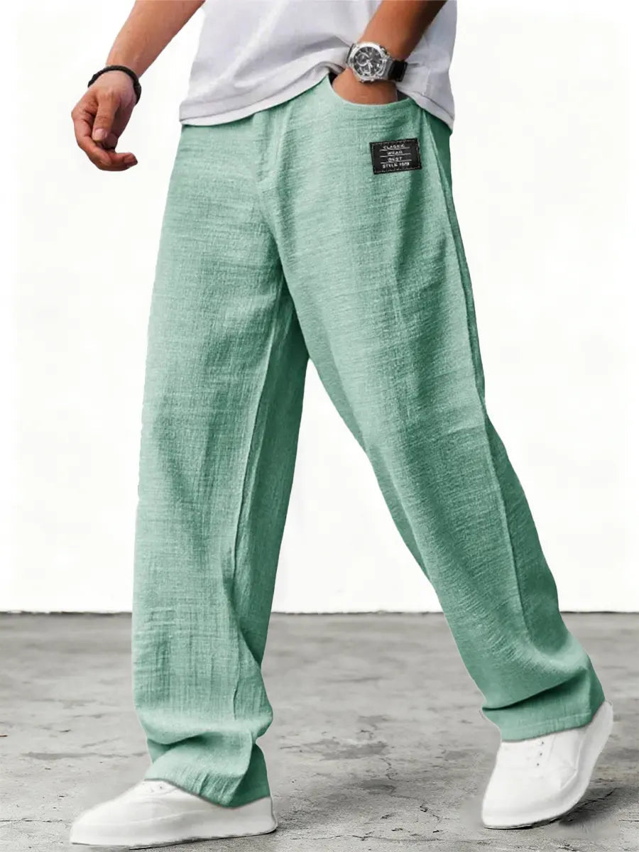 Men's wide-leg lightweight trousers in blue, relaxed fit with low-rise waistband
