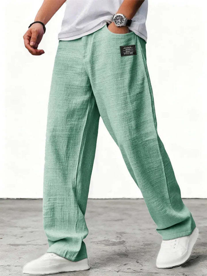Men's wide-leg lightweight trousers in blue, relaxed fit with low-rise waistband