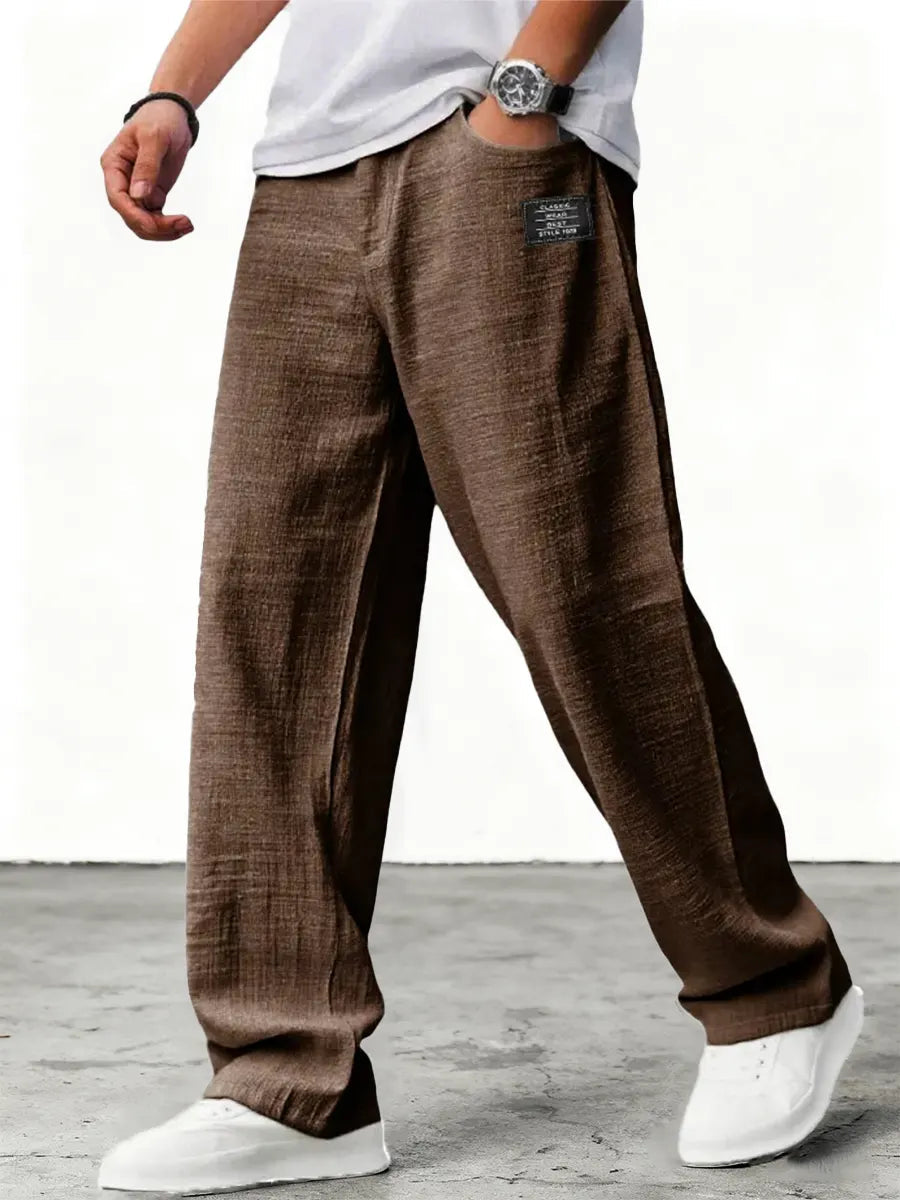 Men's wide-leg lightweight trousers in blue, relaxed fit with low-rise waistband