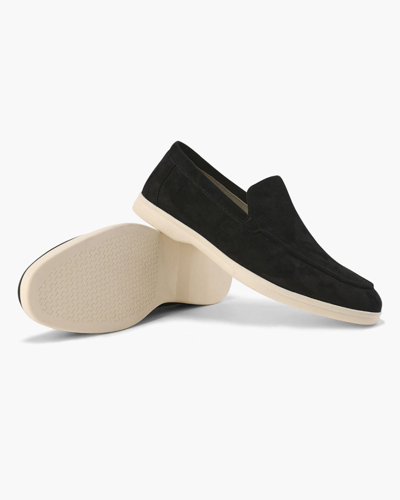 Men's slip-on loafers with stitched apron toe and low sole
