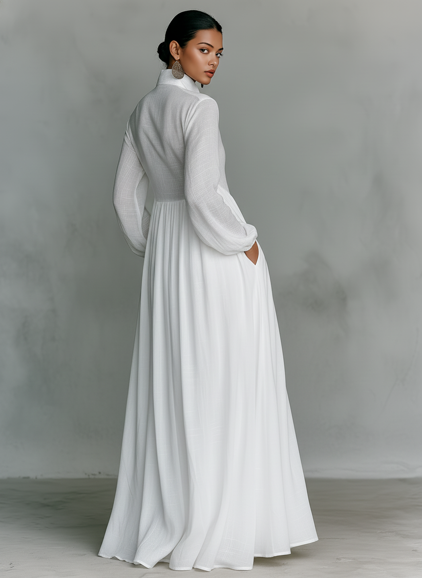 Pintucked Bib Front Maxi Shirt Dress for Women