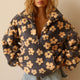 Women's floral half-zip pullover sweater with raised collar