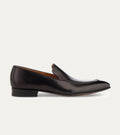 Men's black apron front loafer with pointed toe and low heel