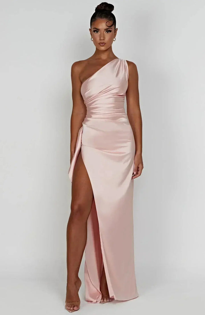 Meadow | Satin Ruched Maxi Dress