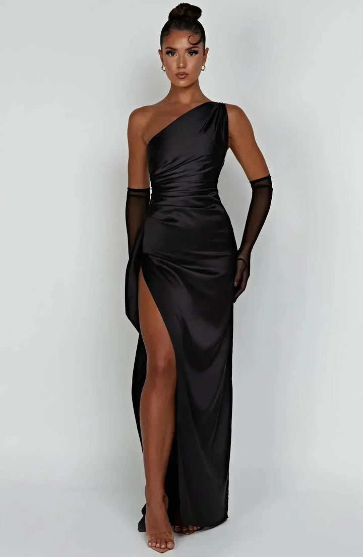 Meadow | Satin Ruched Maxi Dress