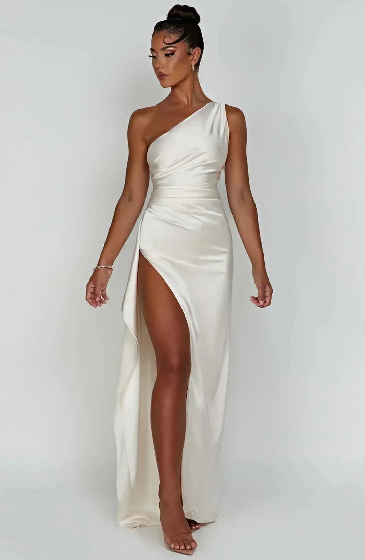 Meadow | Satin Ruched Maxi Dress