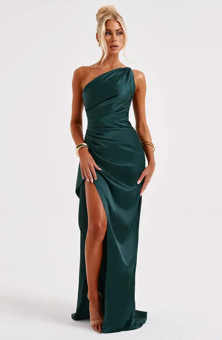 Meadow | Satin Ruched Maxi Dress