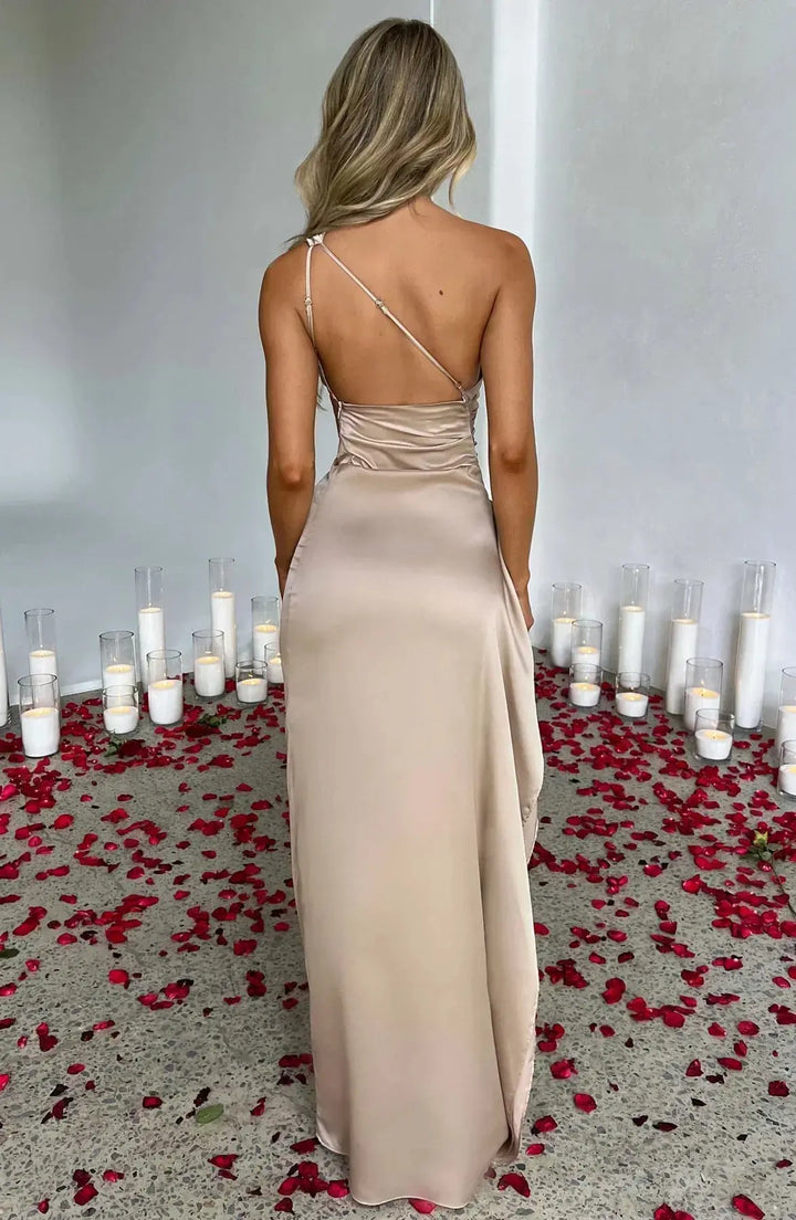 Meadow | Satin Ruched Maxi Dress