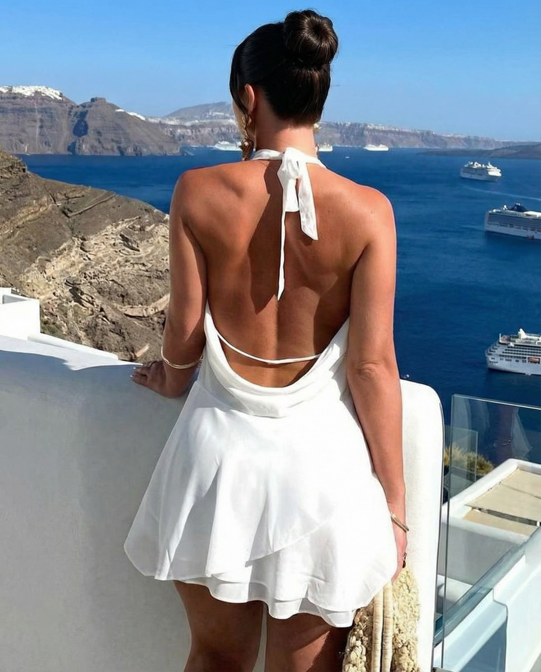 Eliza | Mini Dress with Plunge Neck and Open Back