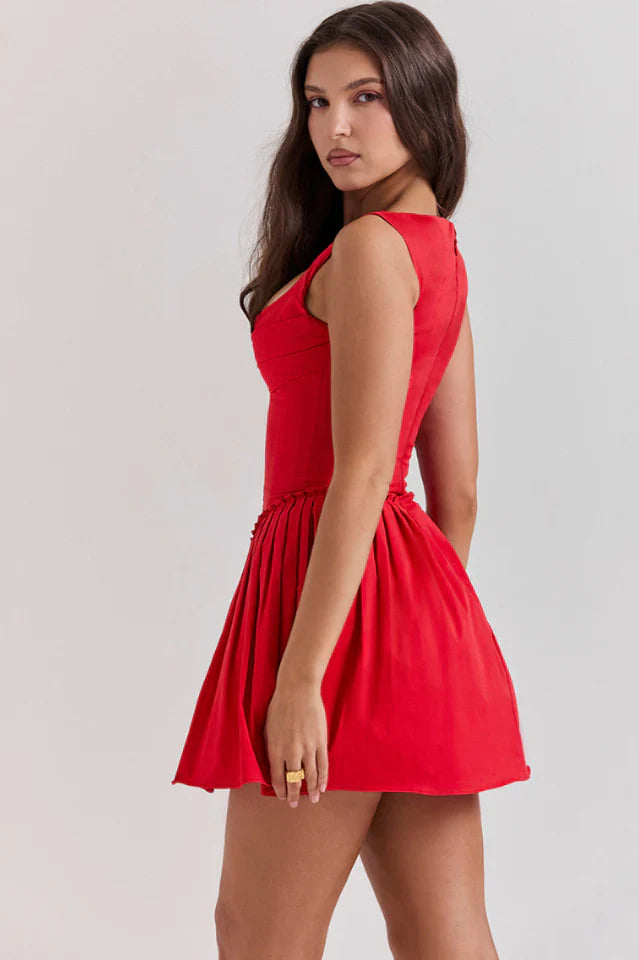 Elise | Pleated Mini Dress with Structured Bodice