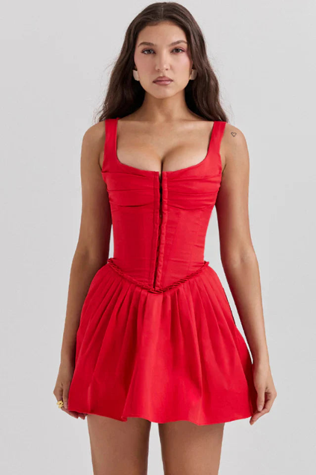 Elise | Pleated Mini Dress with Structured Bodice