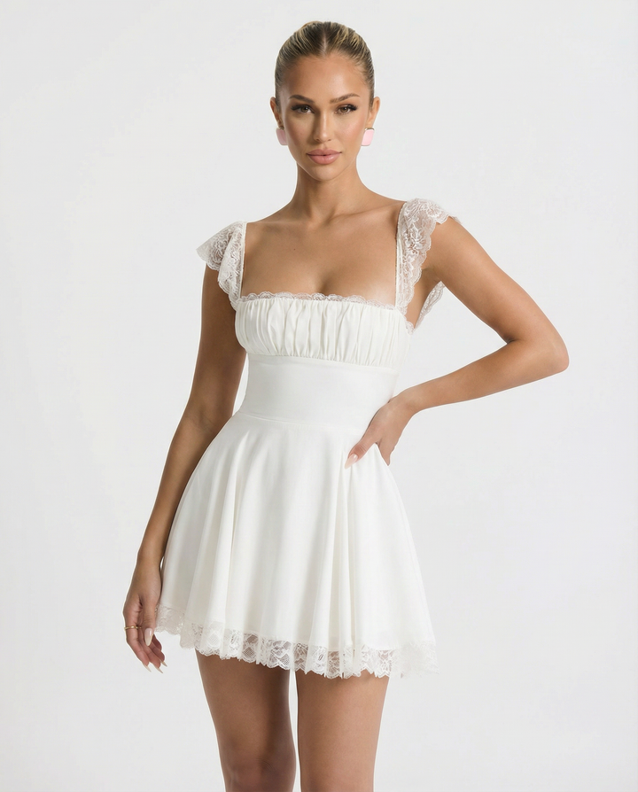 Diana | Lace A-Line Mini Dress with Cap Sleeves