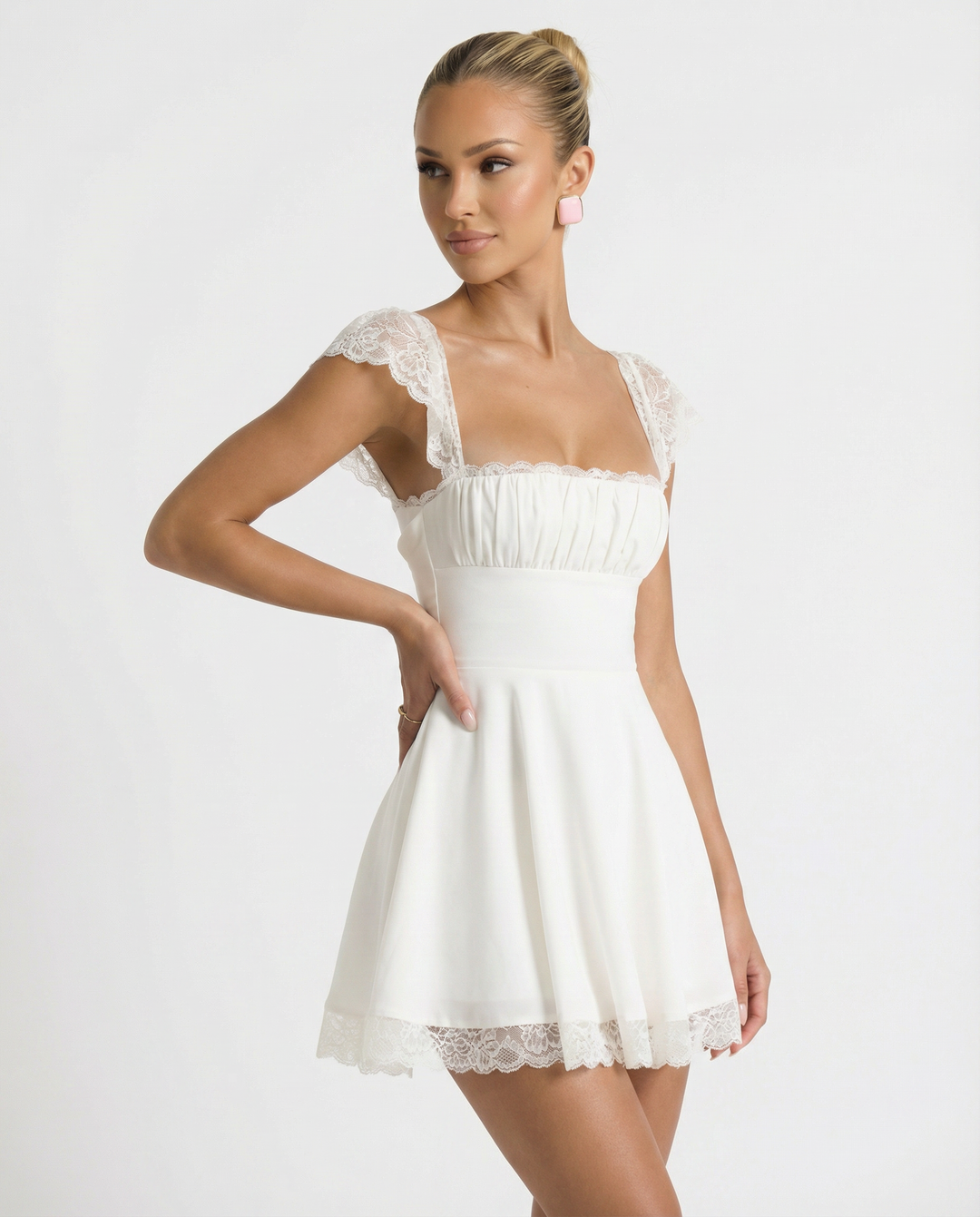 Diana | Lace A-Line Mini Dress with Cap Sleeves