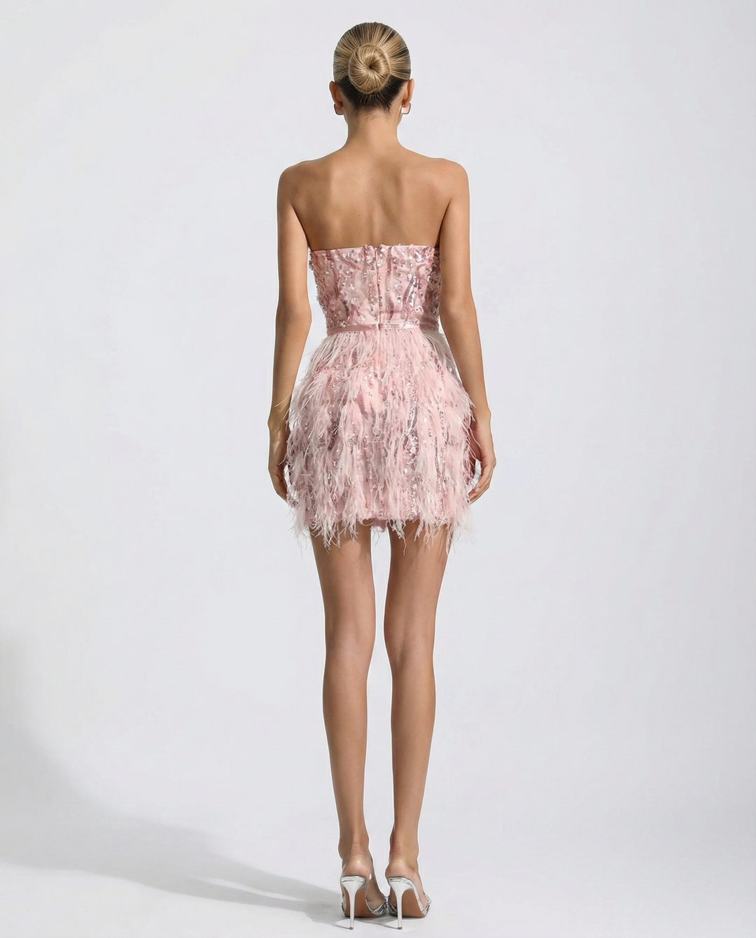 Demi | Strapless Mini Dress with Sequin Feather Detail