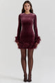 Delia | Velvet Mini Dress with Feather Trim