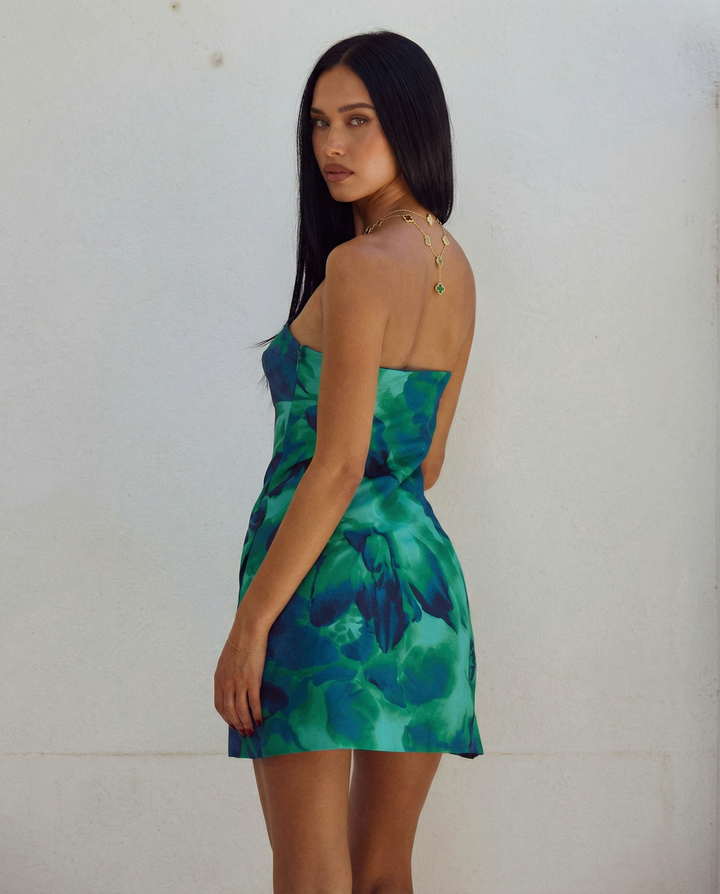 Daria | Strapless Floral Print Mini Dress with Side Pockets