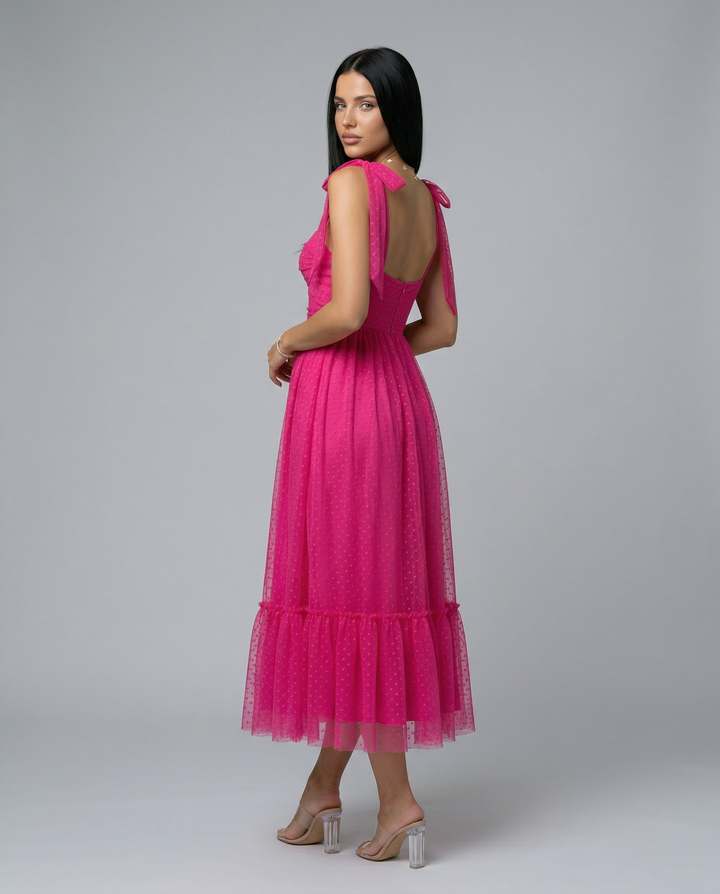 Daniela | Midi Tulle Dress with Tie Shoulder Straps