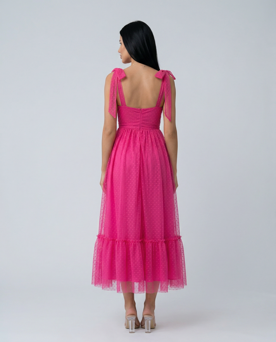 Daniela | Midi Tulle Dress with Tie Shoulder Straps