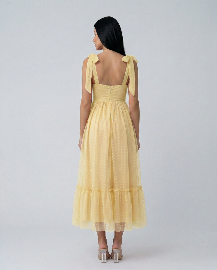 Daniela | Midi Tulle Dress with Tie Shoulder Straps
