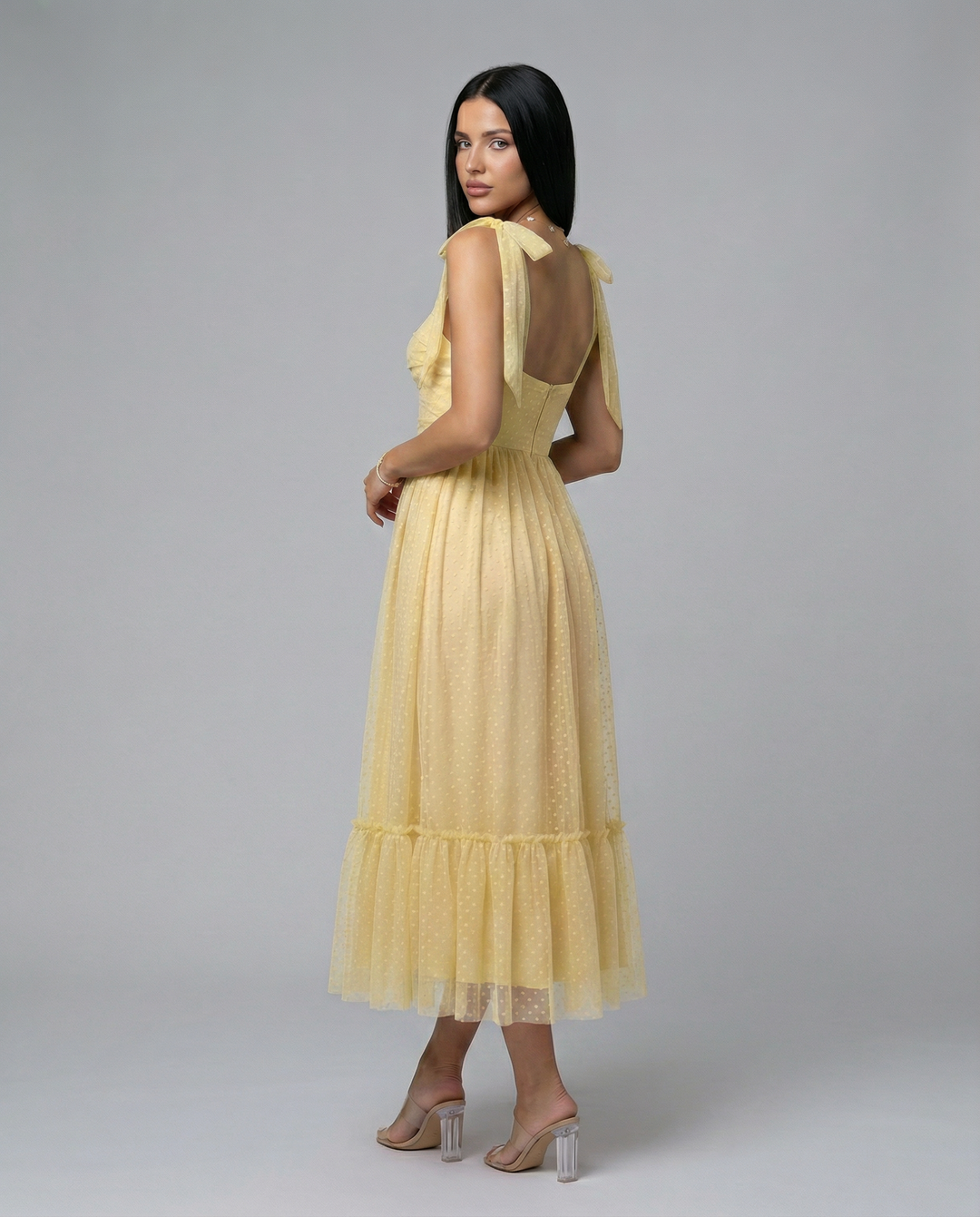 Daniela | Midi Tulle Dress with Tie Shoulder Straps