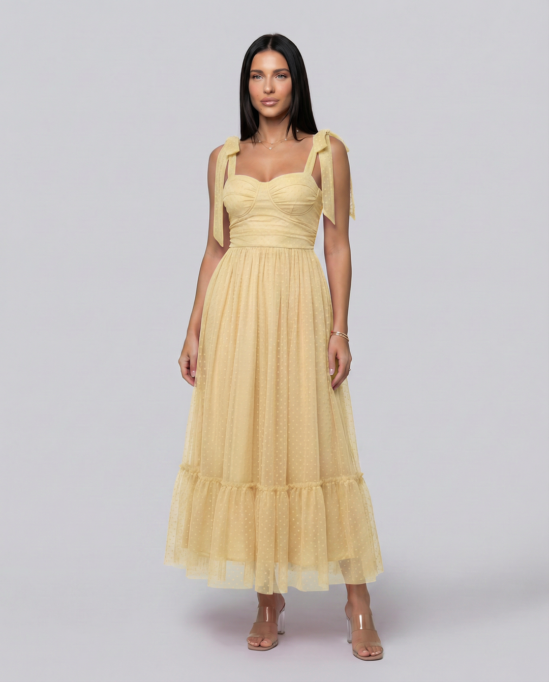 Daniela | Midi Tulle Dress with Tie Shoulder Straps