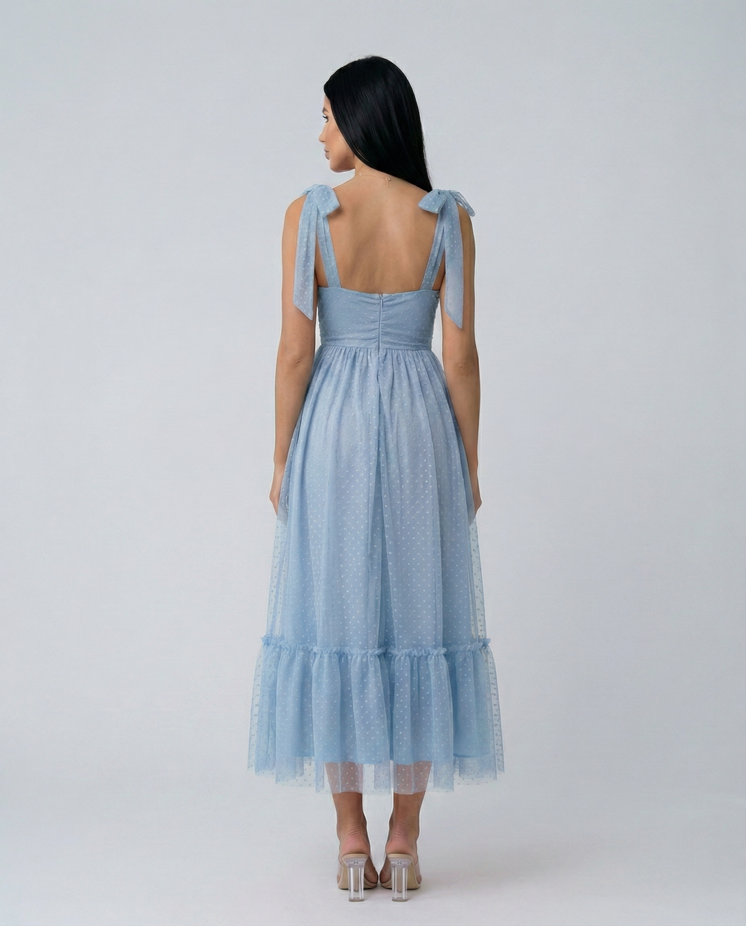 Daniela | Midi Tulle Dress with Tie Shoulder Straps
