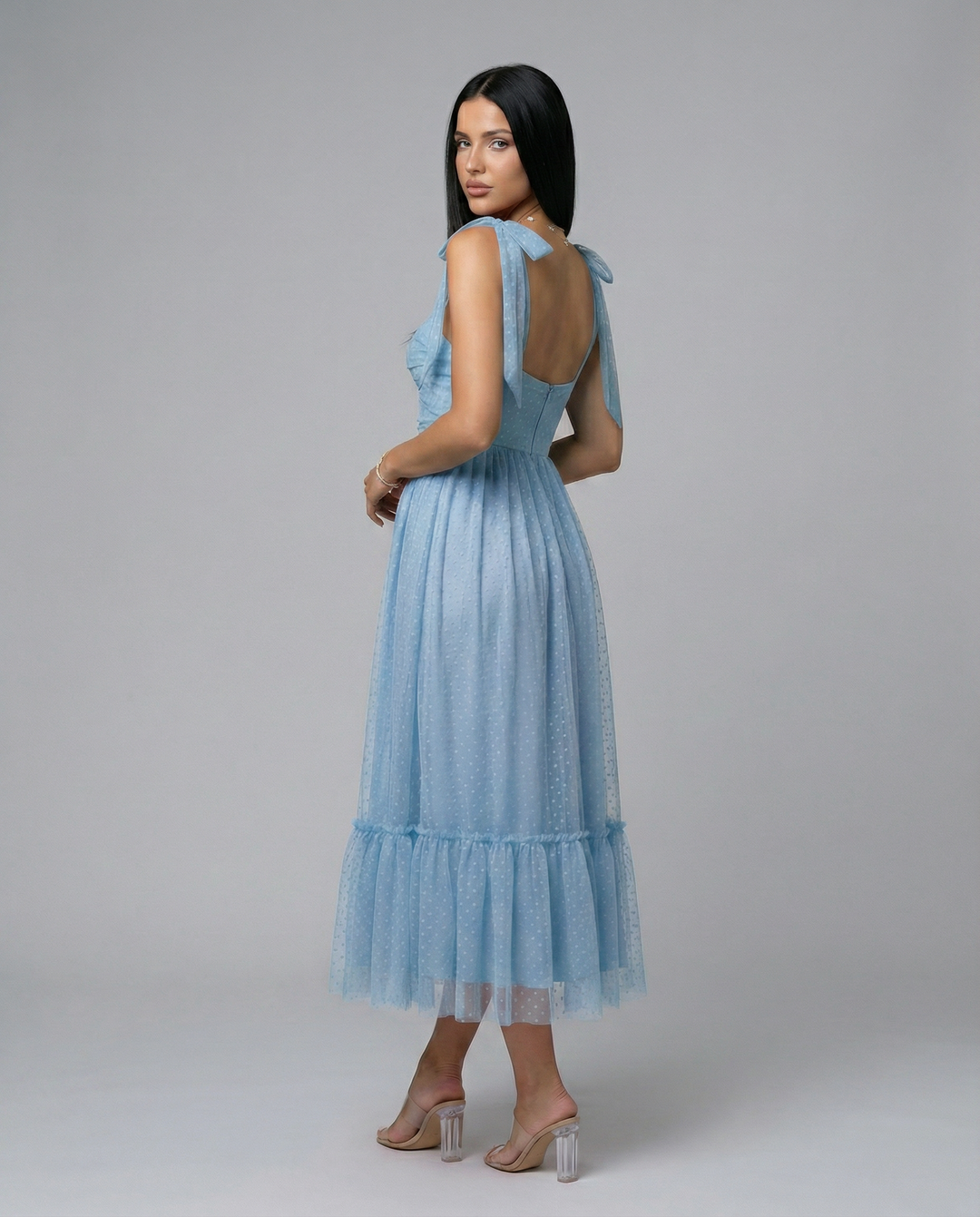 Daniela | Midi Tulle Dress with Tie Shoulder Straps