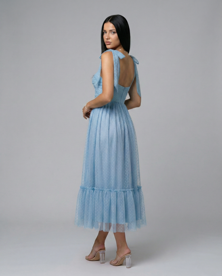 Daniela | Midi Tulle Dress with Tie Shoulder Straps