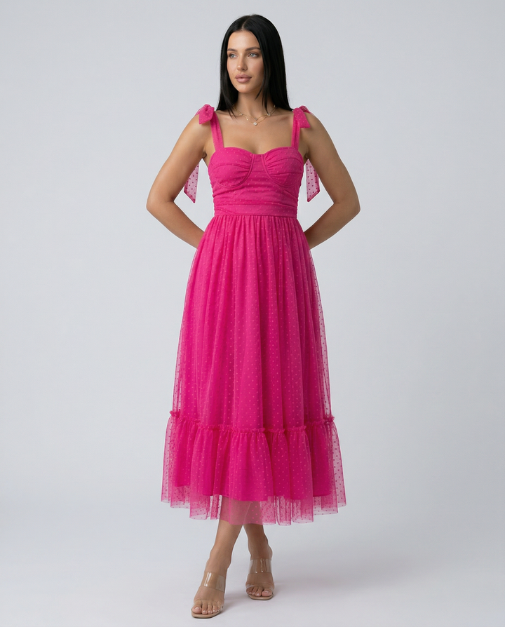 Daniela | Midi Tulle Dress with Tie Shoulder Straps