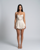 Coralie | Satin Playsuit with Open Back and Layered Shorts