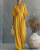 Women's Wrap V-Neck Wide-Leg Jumpsuit, Ruched Waist
