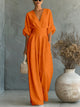 Women's Wrap V-Neck Wide-Leg Jumpsuit, Ruched Waist